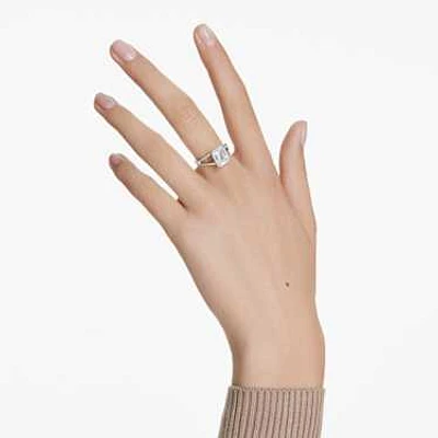 Stilla ring, Octagon cut, White, Silver-tone finish by SWAROVSKI
