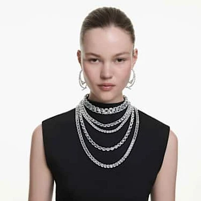 Millenia layered necklace, Mixed cuts, White, Rhodium plated by SWAROVSKI