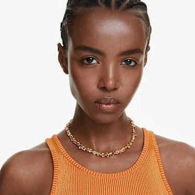 Gema Tennis necklace, Mixed cuts, Yellow, Gold-tone plated by SWAROVSKI
