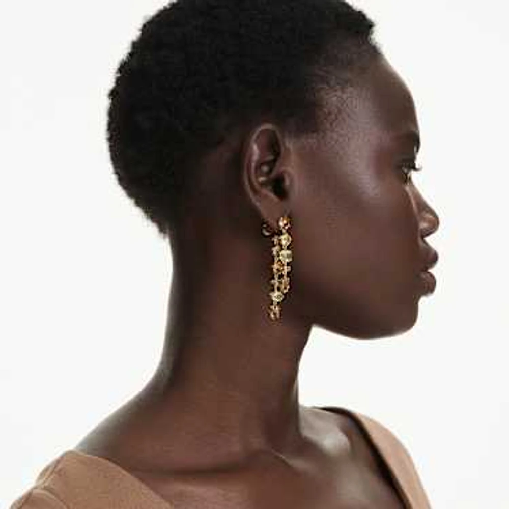 Gema drop earrings, Asymmetrical design, Mixed cuts, Long, Yellow, Gold-tone plated by SWAROVSKI