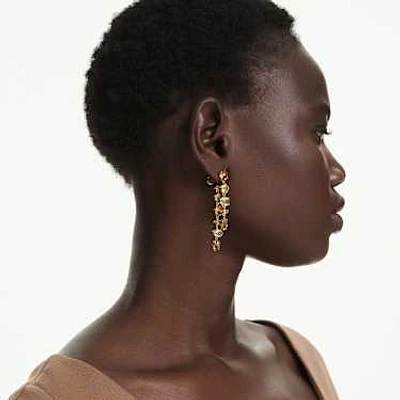 Gema drop earrings, Asymmetrical design, Mixed cuts, Long, Yellow, Gold-tone plated by SWAROVSKI