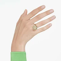 Idyllia open ring, Mixed cuts, Flower, Green, Gold-tone plated by SWAROVSKI