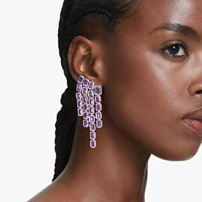 Millenia clip earrings, Octagon cut, Chandelier, Purple, Gold-tone plated by SWAROVSKI