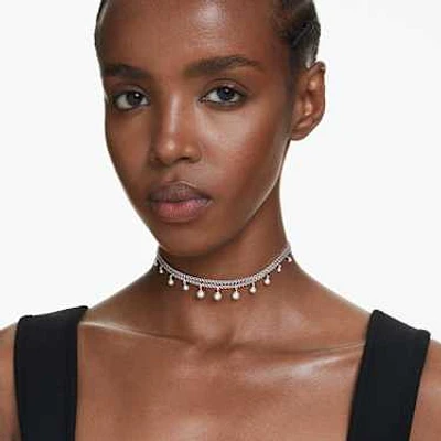 Ariana Grande x Swarovski choker, Crystal pearl, Round cut, White, Rhodium plated by SWAROVSKI