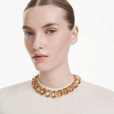 Millenia Tennis necklace, Oversized crystals, Octagon cut, Caramel, Gold-tone plated by SWAROVSKI