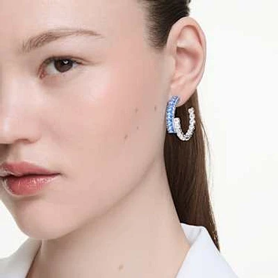 Matrix hoop earrings, Mixed cuts, Blue, Rhodium plated by SWAROVSKI