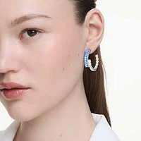 Matrix hoop earrings, Mixed cuts, Blue, Rhodium plated by SWAROVSKI