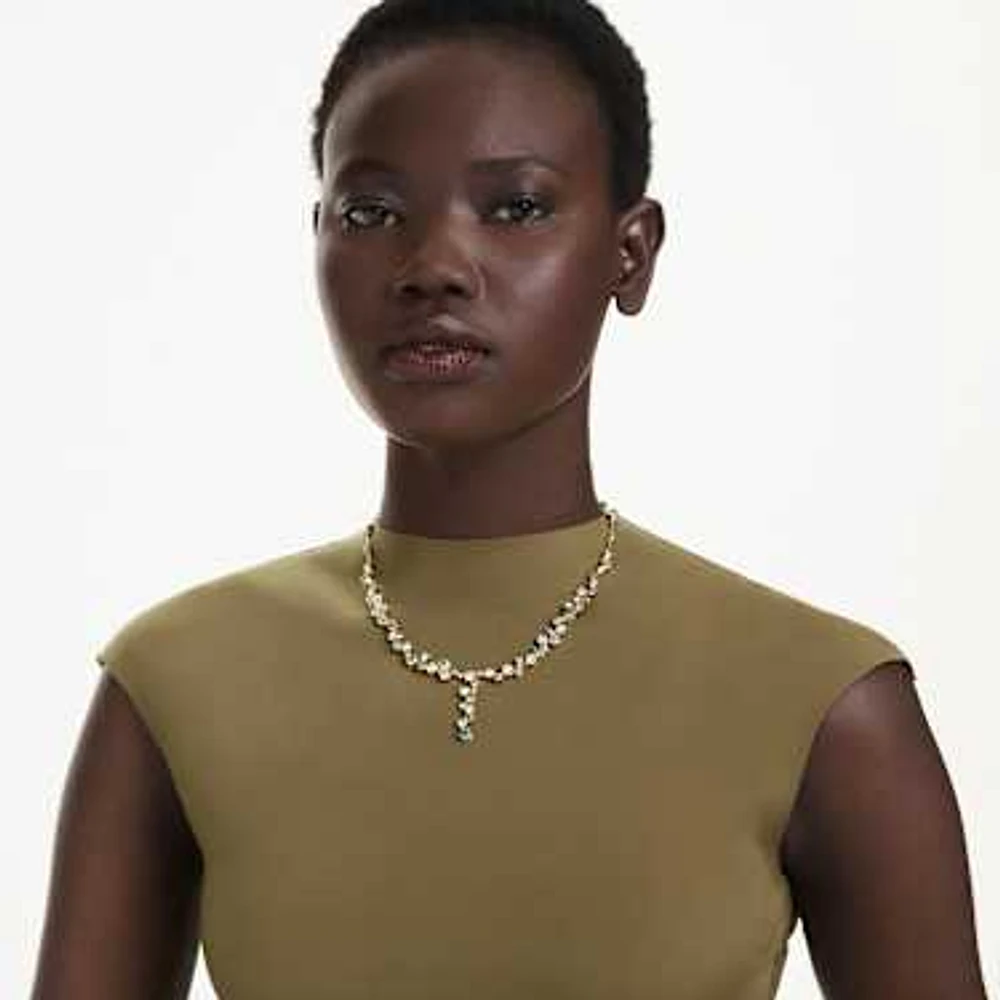 Constella Y necklace, Mixed cuts, Green, Gold-tone plated by SWAROVSKI