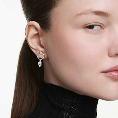 Mesmera drop earrings, Mixed cuts, White, Rhodium plated by SWAROVSKI