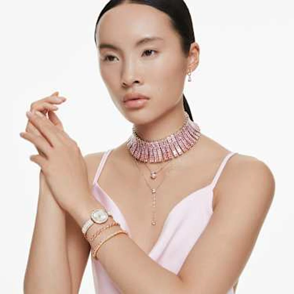 Attract drop earrings, Pear cut, Pink, Rhodium plated by SWAROVSKI