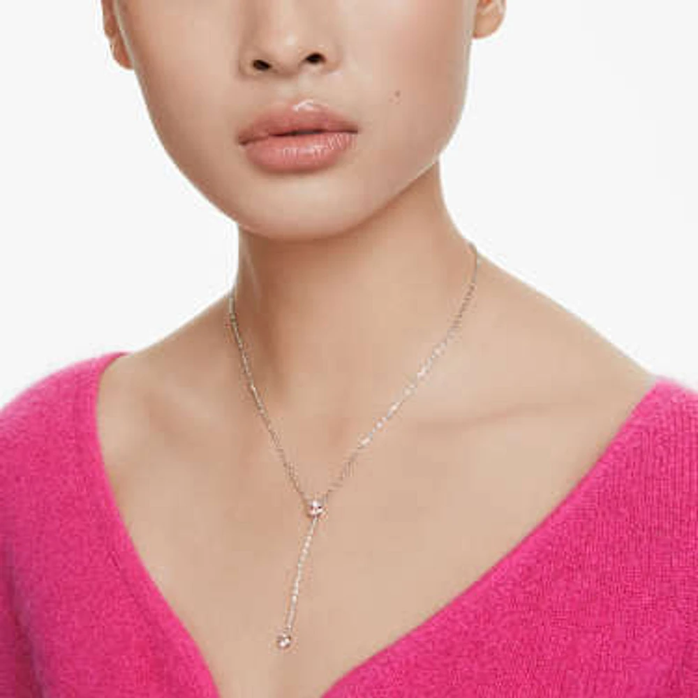 Attract Y necklace, Round cut, Pink, Rhodium plated by SWAROVSKI