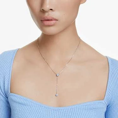 Attract Y necklace, Round cut, Blue, Rhodium plated by SWAROVSKI