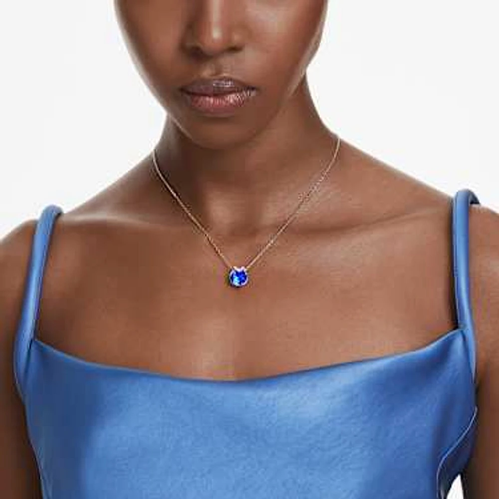 Bella V pendant, Round cut, Blue, Rhodium plated by SWAROVSKI