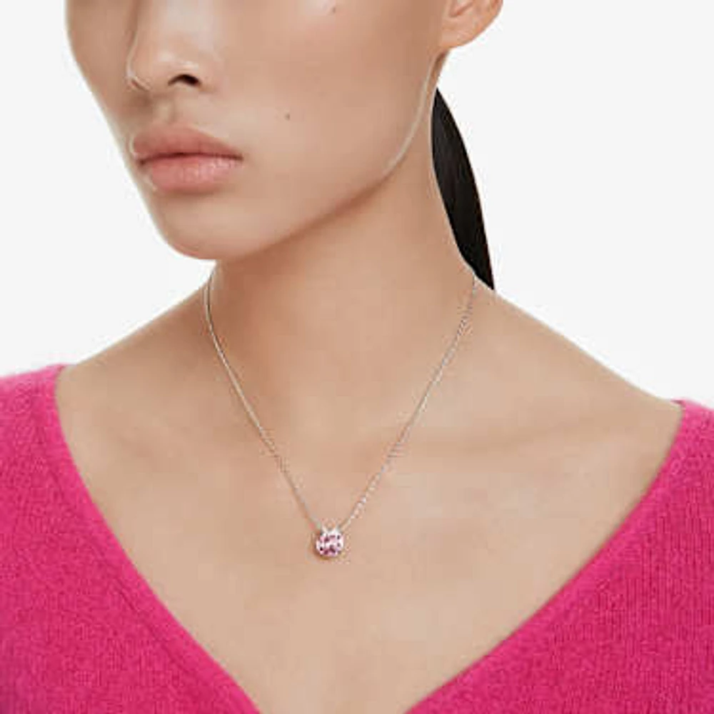 Bella V pendant, Round cut, Pink, Rhodium plated by SWAROVSKI