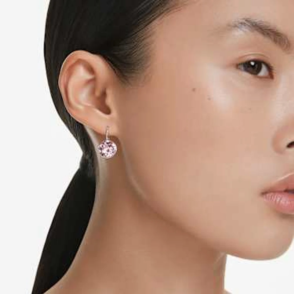 Bella drop earrings, Round cut, Pink, Rhodium plated by SWAROVSKI