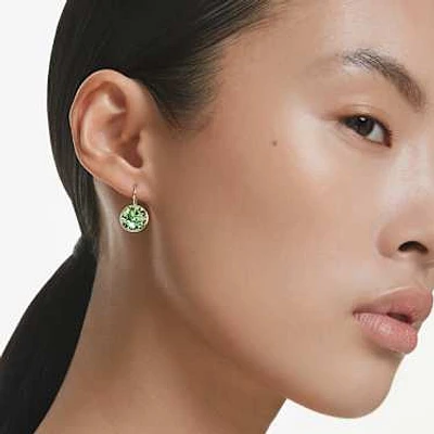 Bella drop earrings, Round cut, Green, Rhodium plated by SWAROVSKI