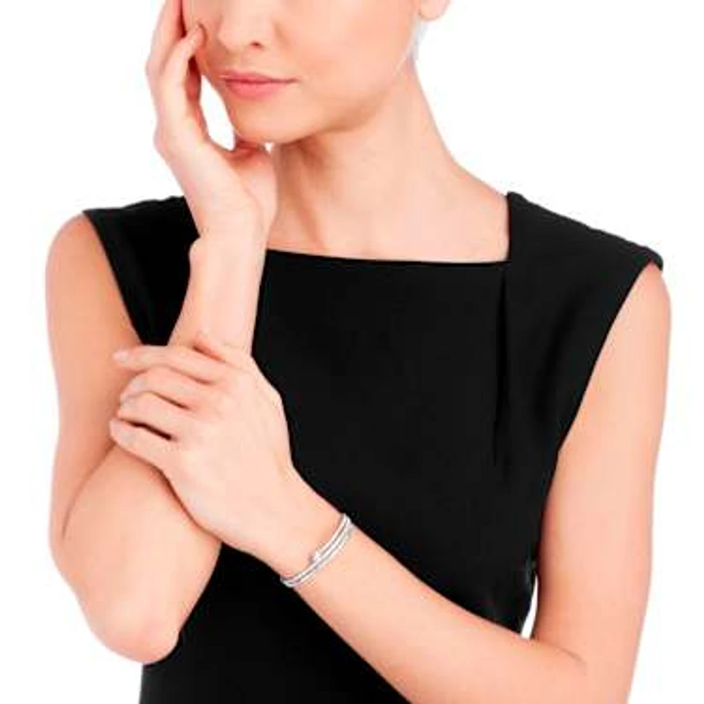 Twisty cuff, Mixed cuts, White, Rhodium plated by SWAROVSKI