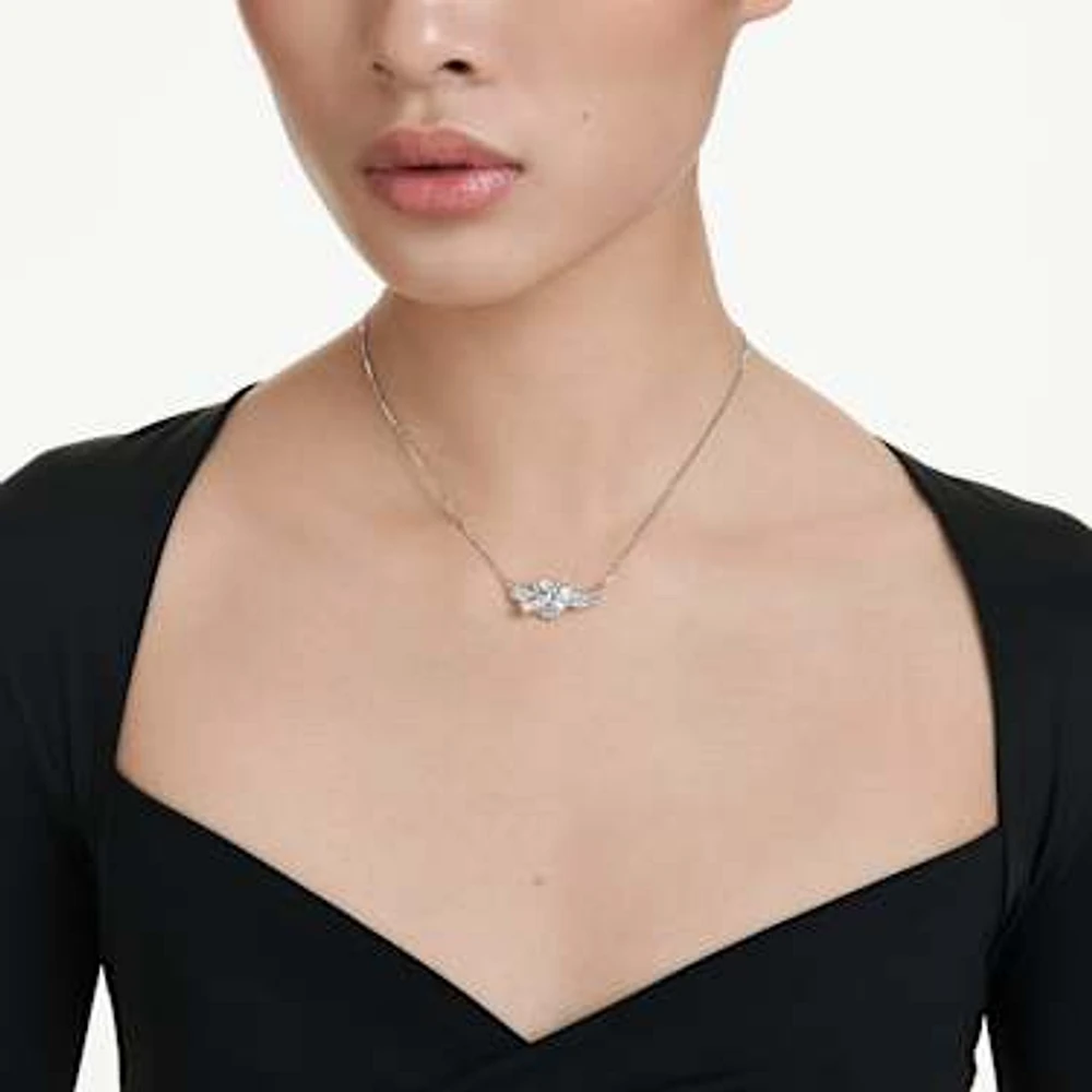 Matrix pendant, Baguette cut, Knot, White, Rhodium plated by SWAROVSKI