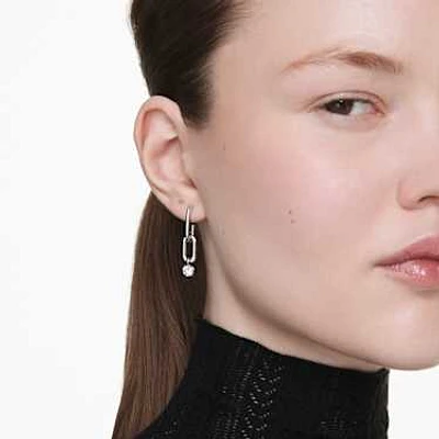 Constella drop earrings, Round cut, White, Rhodium plated by SWAROVSKI