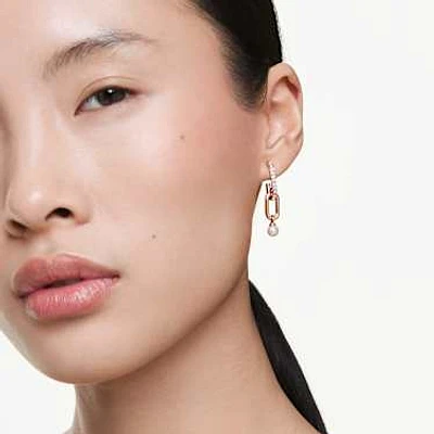 Constella drop earrings, Crystal pearl, Round cut, White, Rose gold-tone plated by SWAROVSKI