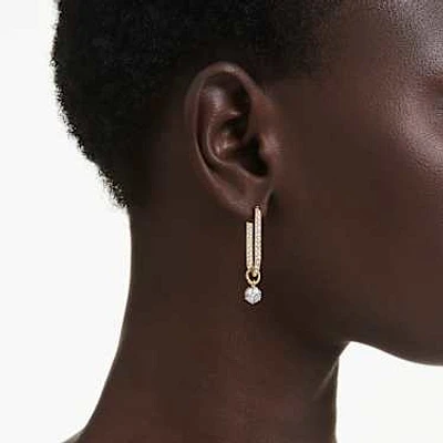 Constella drop earrings, Round cut, White, Gold-tone plated by SWAROVSKI