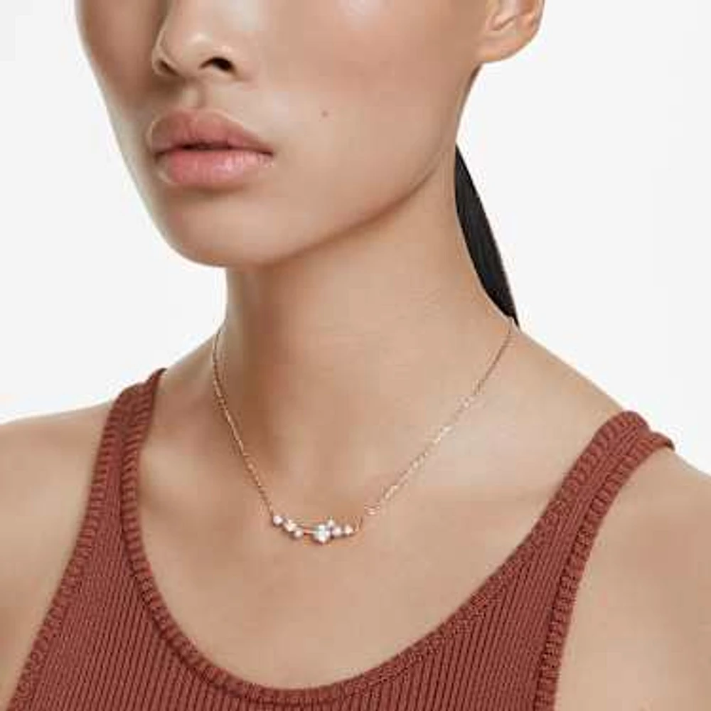 Constella necklace, Crystal pearl, Round cuts, White