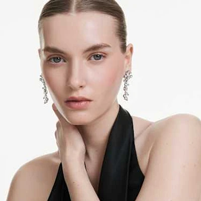 Constella drop earrings, Mixed cuts, White, Rhodium plated by SWAROVSKI