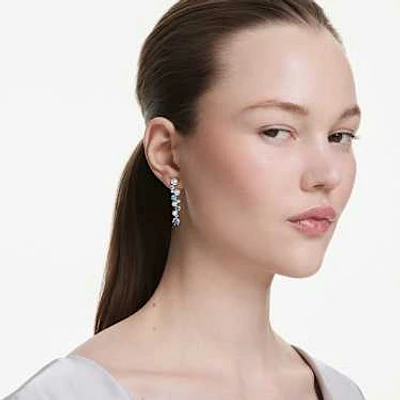 Constella drop earrings, Mixed cuts, Blue, Rhodium plated by SWAROVSKI