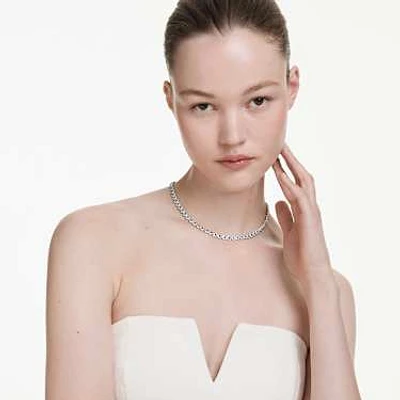Una Angelic Tennis necklace, Round cut, Blue, Rhodium plated by SWAROVSKI