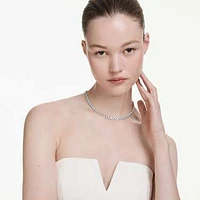 Una Angelic Tennis necklace, Round cut, Blue, Rhodium plated by SWAROVSKI
