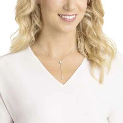 Stilla Attract Y necklace, Round cut, Blue, Rhodium plated by SWAROVSKI