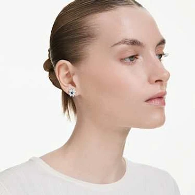 Symbolica stud earrings, Clover, Blue, Rhodium plated by SWAROVSKI