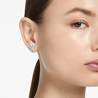 Mesmera stud earrings, Mixed cuts, Flower, White, Rhodium plated by SWAROVSKI