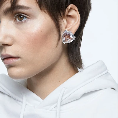 Mesmera clip earring, Single, Triangle cut, White, Rhodium plated by SWAROVSKI