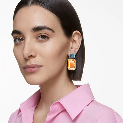 Orbita clip earrings, Asymmetrical design, Octagon cut, Multicolored, Gold-tone plated by SWAROVSKI