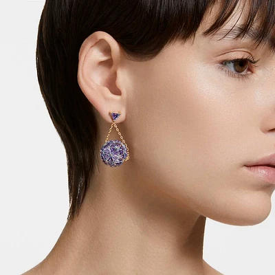 Curiosa drop earrings, Triangle cut, Blue, Gold-tone plated by SWAROVSKI