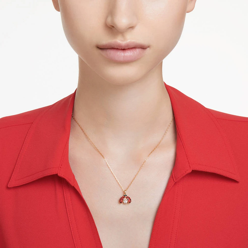 Idyllia pendant, Ladybug, Red, Gold-tone plated by SWAROVSKI