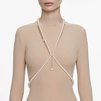 Idyllia body chain, Crystal pearls, White, Gold-tone plated by SWAROVSKI