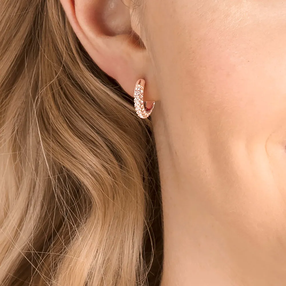 Stone hoop earrings, Pavé, Small, White, Rose gold-tone plated by SWAROVSKI