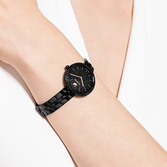 Cosmopolitan watch, Swiss Made, Metal bracelet, Black, Black finish |  Swarovski