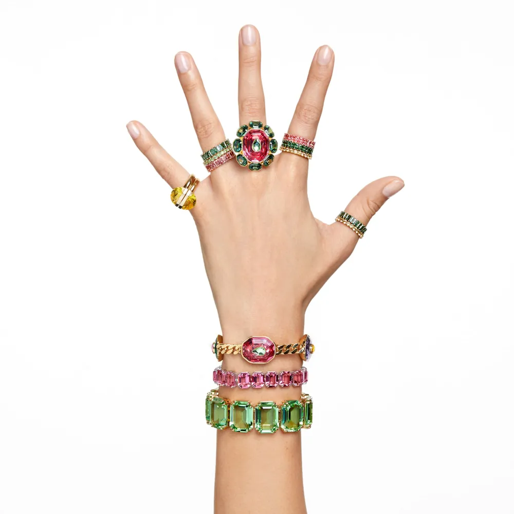 Millenia bracelet, Octagon cut, Pink, Rhodium plated by SWAROVSKI