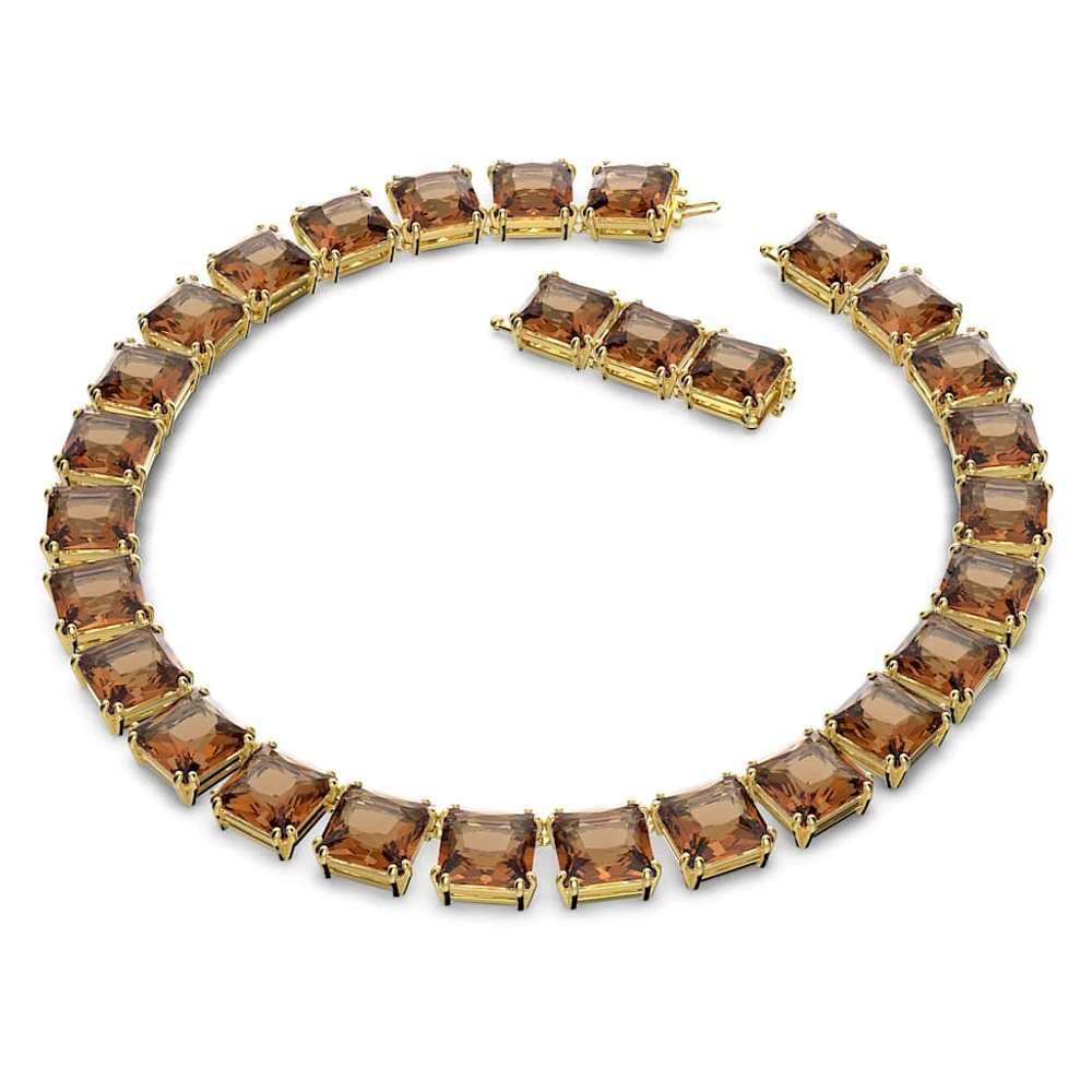 Millenia necklace, Square cut, Brown, Gold-tone plated by SWAROVSKI