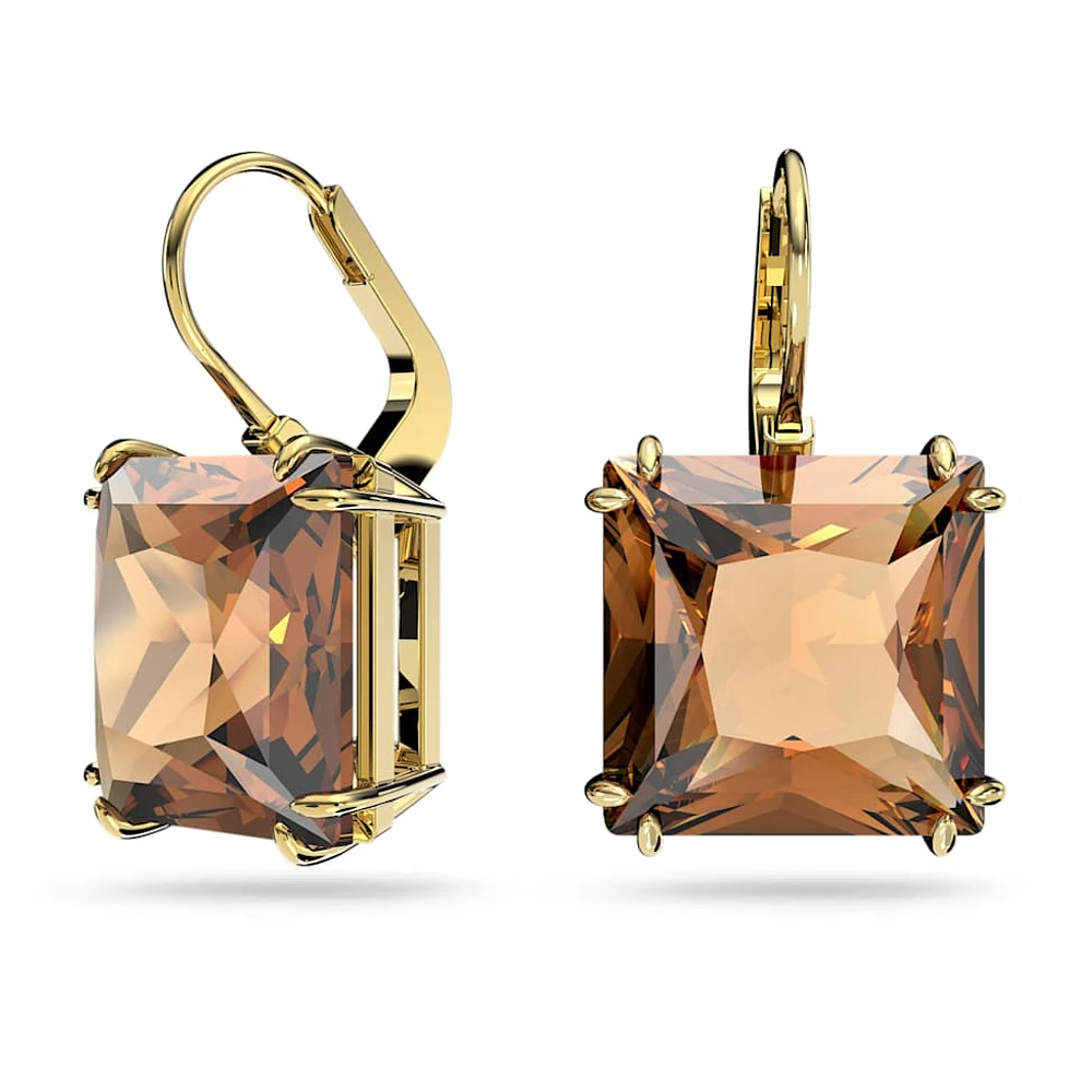 Millenia drop earrings, Square cut, Brown, Gold-tone plated by SWAROVSKI