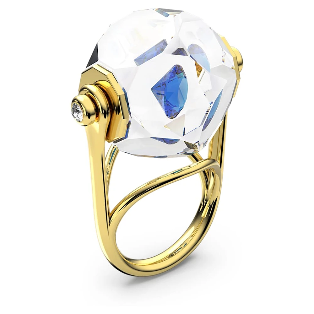 Curiosa cocktail ring, Floating chaton, Blue, Gold-tone plated by SWAROVSKI