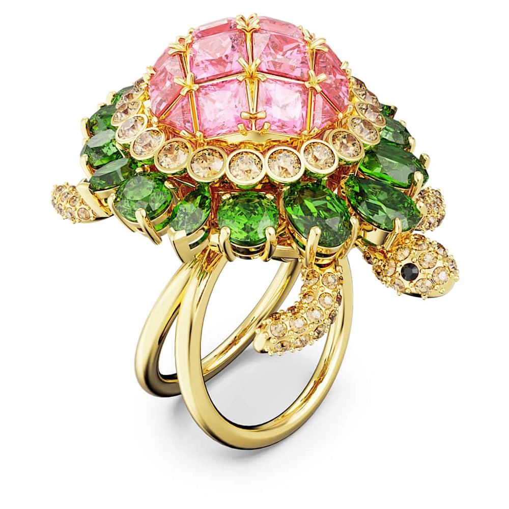 Idyllia cocktail ring, Turtle, Multicolored, Gold-tone plated by SWAROVSKI