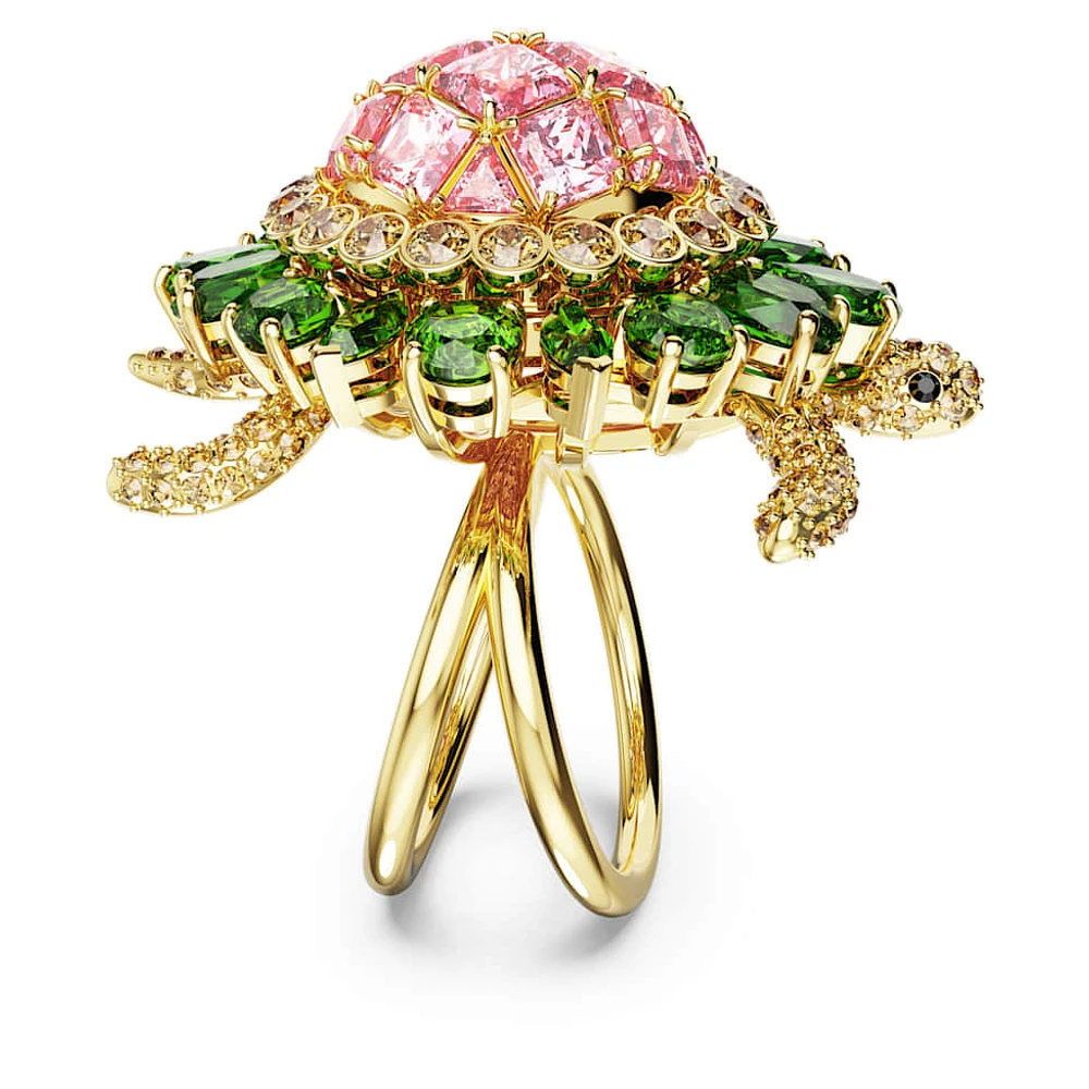 Idyllia cocktail ring, Turtle, Multicolored, Gold-tone plated by SWAROVSKI