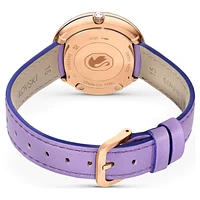 Crystalline Lustre watch, Swiss Made, Leather strap, Purple, Rose gold-tone finish by SWAROVSKI