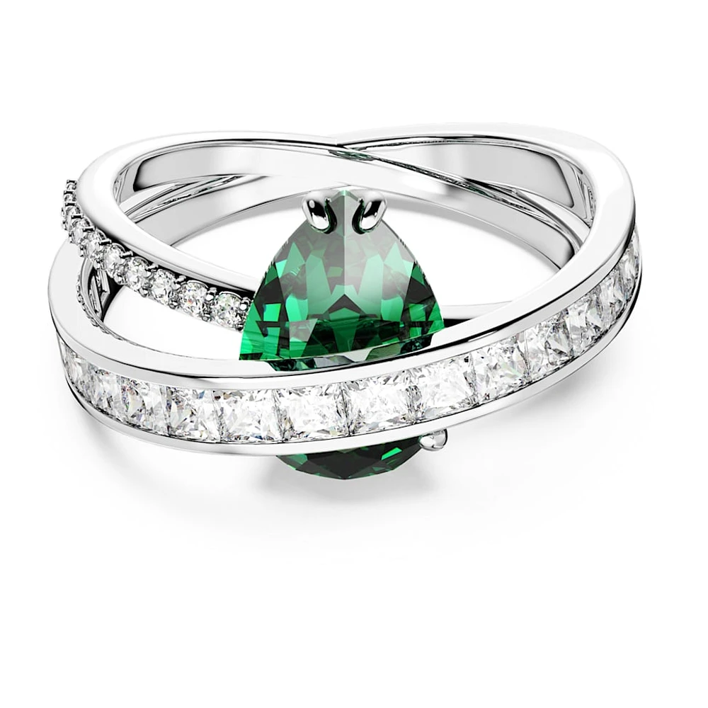 Hyperbola cocktail ring, Mixed cuts, Double bands, Green, Rhodium plated by SWAROVSKI