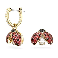 Idyllia drop earrings, Asymmetrical design, Ladybug, Red, Gold-tone plated by SWAROVSKI