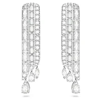 Hyperbola drop earrings, Mixed cuts, White, Rhodium plated by SWAROVSKI